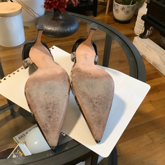 SOLD Vintage Manolo Blahnik Crux Snake/Leather d'Orsay Black 38 1/2 or size 8 M - Picture 5 of 6